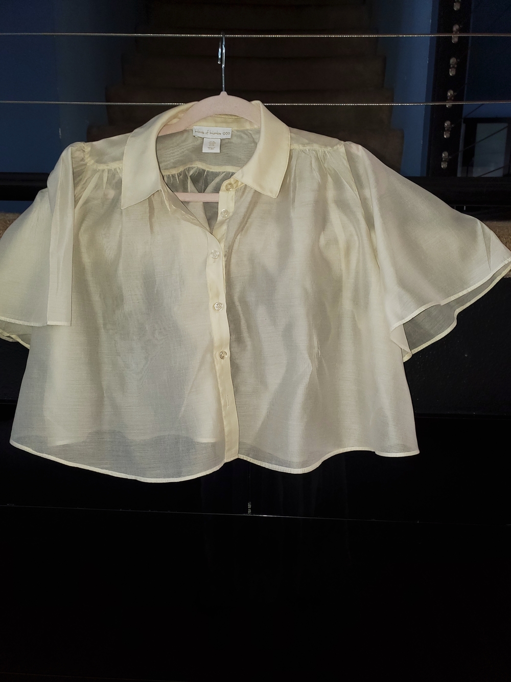 House of Harlow 1960 Sheer Cream Short-Sleeve Cropped Blouse